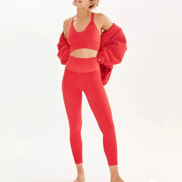 Free People High Rise 7/8 Length Good Karma Leggings Red Apple M/L FP149 - Picture 3 of 11